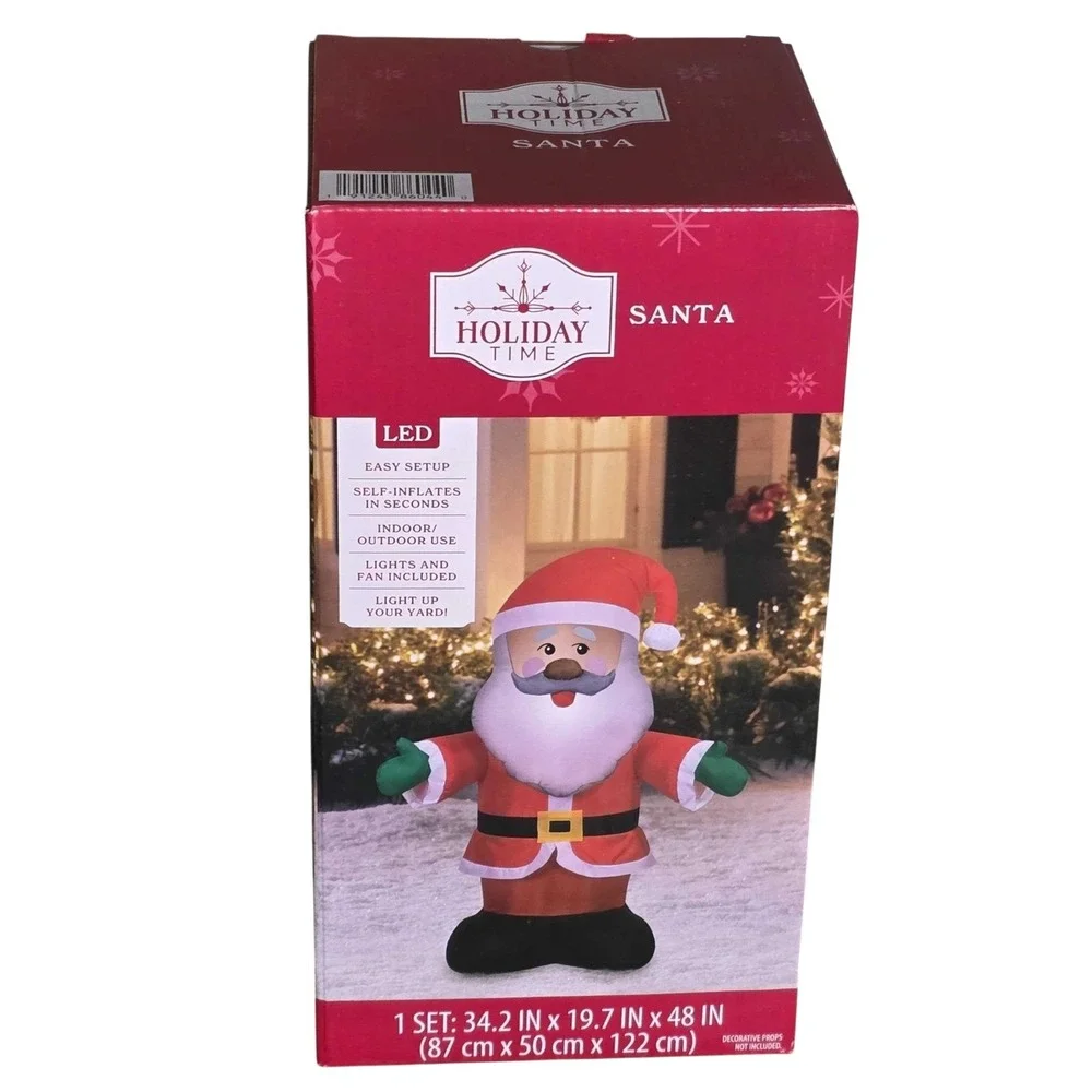 Holiday‎ Time 4 ft African American Santa Claus Airblown Inflatable LED Yard NEW